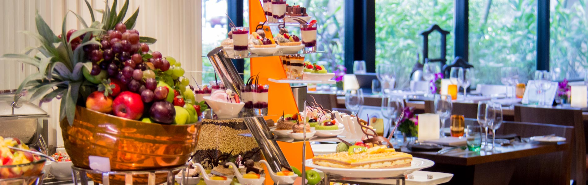 Delicious treats of desserts and pastry at the buffet